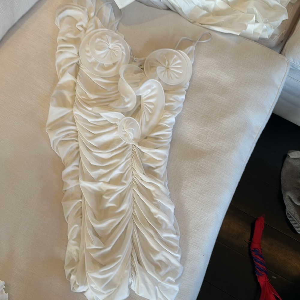 Magda Butrym White Ruched Midi Dress FR38 - Picture 5 of 9